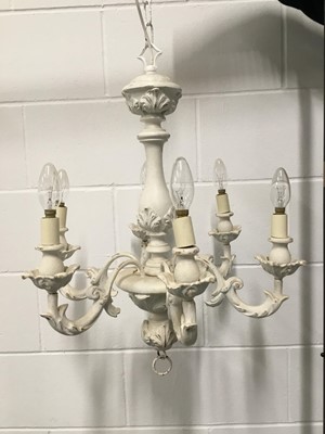 Lot 155 - White Painted Chandelier, 65cm x 55cm wide on 8cm diameter ceiling fixing. Length of bottom of chain to ceiling 26cm