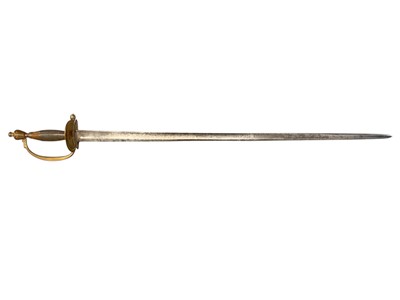 Lot 953 - Georgian 1796 Pattern Infantry Officers' sword with regulation hilt and tapered blade with traces of engraved decoration.