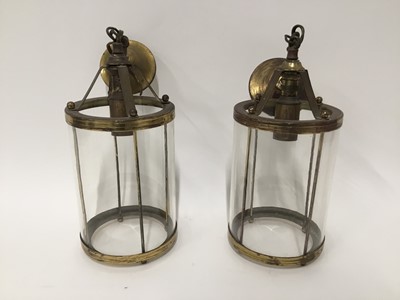 Lot 157 - Pair Brass and Glass Lanterns, 21cm x 14cm