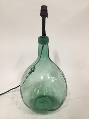 Lot 159 - Vintage Green Viresa Bottle lamp, 4L, 40cm to top of light fitting, c. 20cm width, base 10cm