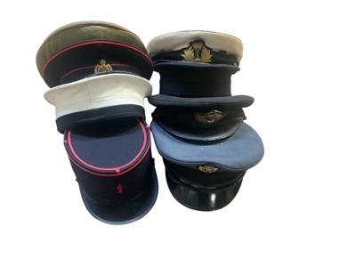 Lot 790 - Group of eight various military hats including a Kepi and Royal Navy officers and others (8).