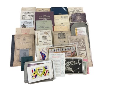 Lot 797 - Group of mixed First World War and later ephemera to include postcards, training manuals and booklets (1 box).