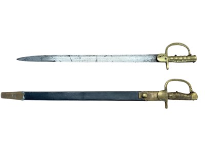 Lot 967 - 19th century Indian Baker rifle bayonet with brass hilt and another.