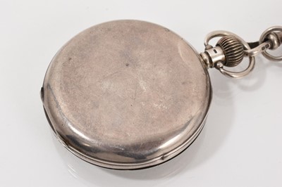 Lot 295 - 1920s Omega silver cased pocket watch by Wehrles Ltd, Kilburn, on a silver watch chain