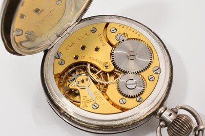 Lot 295 - 1920s Omega silver cased pocket watch by Wehrles Ltd, Kilburn, on a silver watch chain