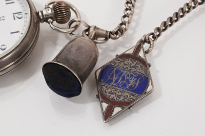 Lot 295 - 1920s Omega silver cased pocket watch by Wehrles Ltd, Kilburn, on a silver watch chain