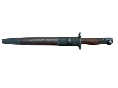 Lot 968 - Second World War Australian Owen Mk.1 bayonet with steel mounted leather scabbard dated 1945