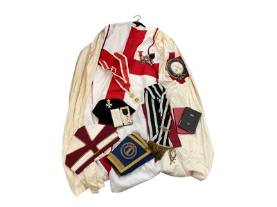 Lot 935 - Quantity of Masonic regalia including robes in a case, together with a group of Union Jack flags (2 boxes).