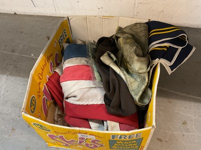 Lot 935 - Quantity of Masonic regalia including robes in a case, together with a group of Union Jack flags (2 boxes).