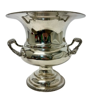 Lot 210 - Silver plated twin handled champagne bucket with gadrooned border, on circular pedestal base