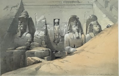 Lot 91 - After David Roberts, print of the 'Front Elevation of the Great Temple of Aboosimble, Nubia', 33cm x 50m, framed and glazed