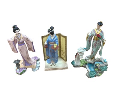 Lot 1284 - Six Franklin Porcelain figures including three from the Japanese Flower Maiden Collection