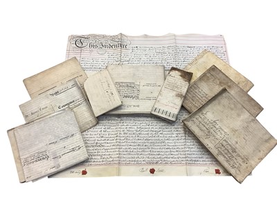 Lot 1483 - Selection of old indentures in metal box (Qty)