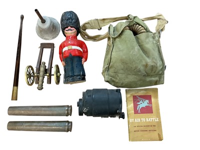 Lot 909 - Group of assorted militaria to include brass shell case, RAF jacket, aircraft instrument and other items (1 box).