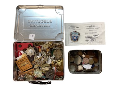 Lot 910 - Group of cap badges, other military badges together with coins and coronation medallions (2 boxes).