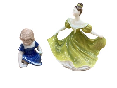 Lot 1286 - Royal Copenhagen porcelain figure of a young girl picking flowers, no. 672, together with a Royal Doulton figure - Lynne HN2329