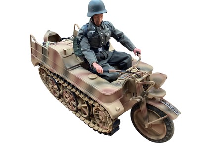 Lot Did Co WWII 1/6th scale German Kettenkrad with trailer and accessories, plus German action figure