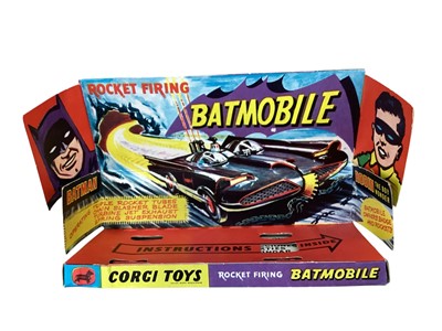 Lot Corgi diecast 1966 First Issue Batmobile No.267 & 1968 First Issue Batboat & Trailer No.107, both boxed, plus autographed Batman (Adam West) & Robin (Burt Ward) framed photograph, 41...