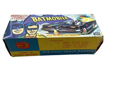 Lot 1754 - Corgi diecast 1966 First Issue Batmobile No.267 & 1968 First Issue Batboat & Trailer No.107, both boxed, plus autographed Batman (Adam West) & Robin (Burt Ward) framed photograph, 41...