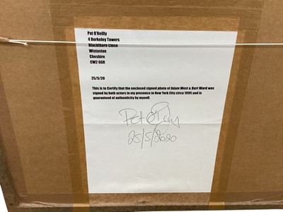 Lot 1754 - Corgi diecast 1966 First Issue Batmobile No.267 & 1968 First Issue Batboat & Trailer No.107, both boxed, plus autographed Batman (Adam West) & Robin (Burt Ward) framed photograph, 41...