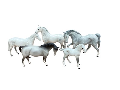 Lot 1300 - Five various grey Beswick horses