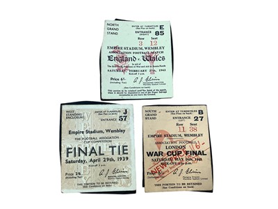 Lot 1486 - Football three early tickets (stuckdown), FA Cup Final 1939, England v Wales 1943, London War Cup Final 1942 (3)