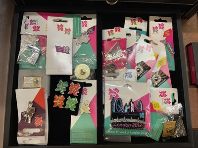 Lot 2601 - Extensive collection of London 2012 Olympic related memorabilia to include large collection of Olympic enamel badges, two limited edition enamel plaques by Charles Fazzino, in original tin boxes...