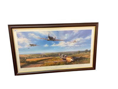 Lot 545 - Nicholas Trudgian, Spitfire Country, limited edition print, 338/500, signed in pencil by the artist and three pilots, 48 x 86cm