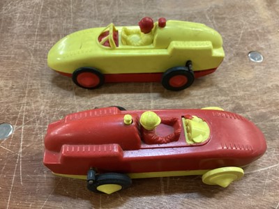 Lot 1692 - Spot On battery operated racing cars, friction tin plate automobiles, dummy puppet & Ideal Powermite Workshop, boxed (6)