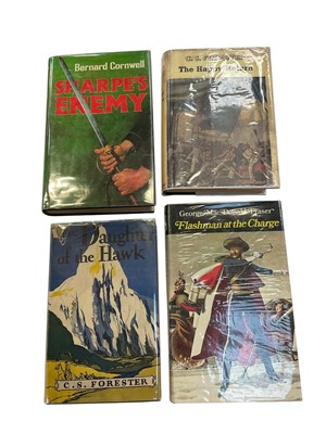 Lot 1587 - Bernard Cornwall - Sharpe's Enemy, signed first edition, also to first editions by C. S. Forester, and George Macdonald Fraser - Flashman at Charge, first edition with signed author's compliments...