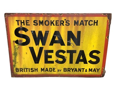 Lot 2559 - Original Swan Vestas, The Smoker's Match, British Made by Bryant & May, double sided advertising sign, 46 x 30.5cm