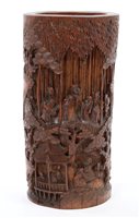 Lot 945 - Good 19th century Chinese carved bamboo brush...