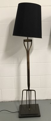 Lot 163 - Vintage garden fork standard lamp, 120cm without shade, base 30.5cm square