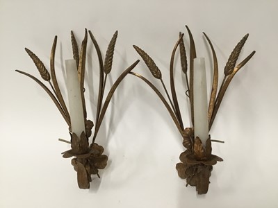 Lot 206 - Pair of gilt metal wall sconces in the form of wheat ears, 34cm high