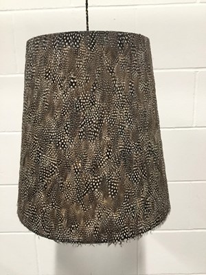 Lot 171 - Guinea fowl feather tapered lamp shade, 36cm high