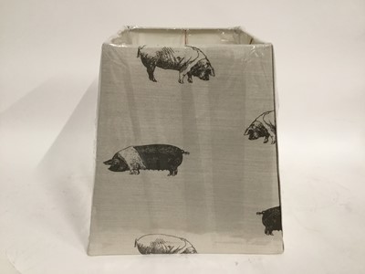 Lot 174 - Emily Bond tapered square lamp shade decorated with pigs, 36.5cm high