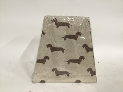 Lot 178 - Emily Bond square tapered lamp shade decorated with wire haired dachunds, 28cm high