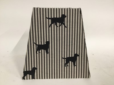 Lot 179 - Emily Bond square tapered lamp shade decorated with black Labradors on black ticking fabric, 28cm high