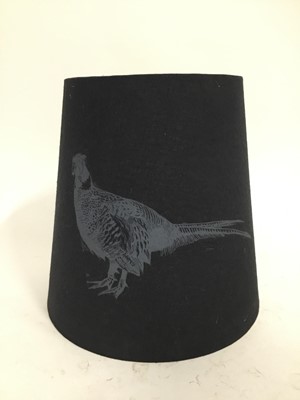 Lot 184 - Black linen tapered lamp shade decorated with a pheasant, 36cm high