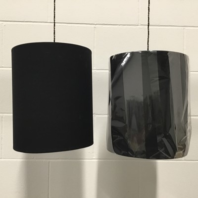 Lot 187 - Pair of black drum lamp shades, 30.5cm high