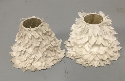 Lot 201 - Pair of tapered lamp shades covered in white goose feathers, 21cm