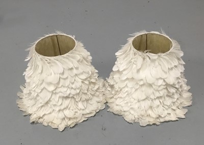 Lot 202 - Pair of tapered lamp shades covered in white goose feathers, 31cm high