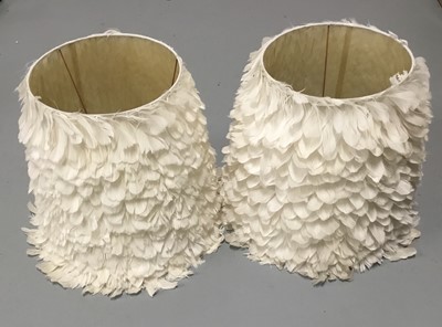 Lot 203 - Pair of tapered lamp shade covered in white goose feathers, 41cm high