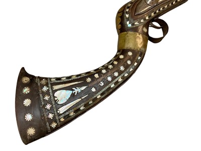 Lot 1065 - 19th century Arab jezail Flintlock musket with East India Company marked lock dated 1797 signed Brander, heavy octagonal flared barrel with staged rear sight , ornate mother o pearl inlaid stock,...