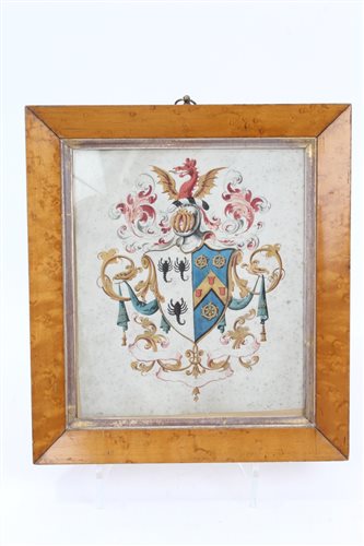 Lot 957 - 19th century painted coat of arms in glazed