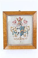 Lot 957 - 19th century painted coat of arms in glazed...