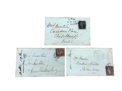 Lot 1495 - Stamps 1840 1d Black lettered GL on cover with black Maltese Cross and Farnham cancel plus 2 1d red imperfs on cover (3)