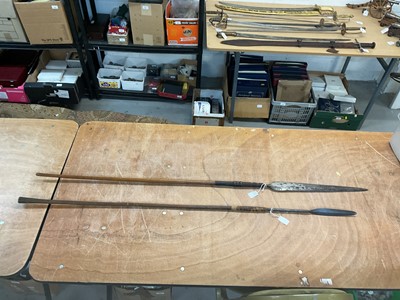 Lot 959 - Two antique African spears, together with an old African Lion spear tip. (3)
