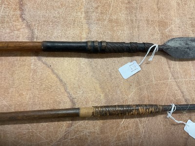 Lot 959 - Two antique African spears, together with an old African Lion spear tip. (3)