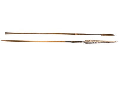 Lot 959 - Two antique African spears, together with an old African Lion spear tip. (3)